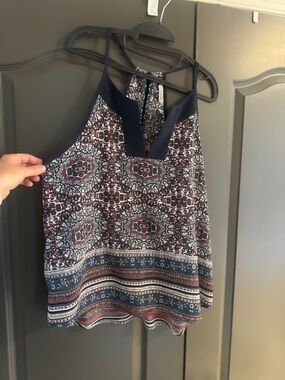 ATHLETA - rare Navy Printed Halter Tank Top